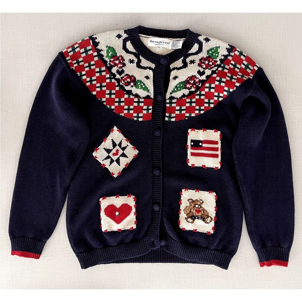 The Eagle's Eye L Americana Cardigan Sweater 90s Vintage Patriotic 4th of July - Picture 3 of 12
